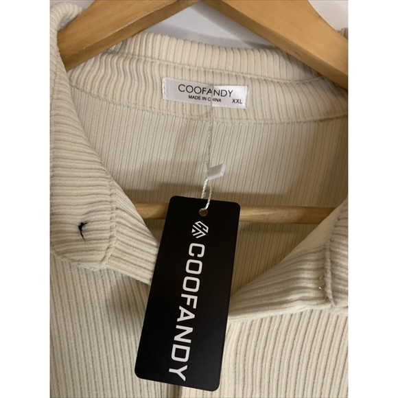 COOFANDY Corduroy Style Ribbed LS Tan Collar Button Down Casual Shirt Men 2xL - Picture 5 of 6